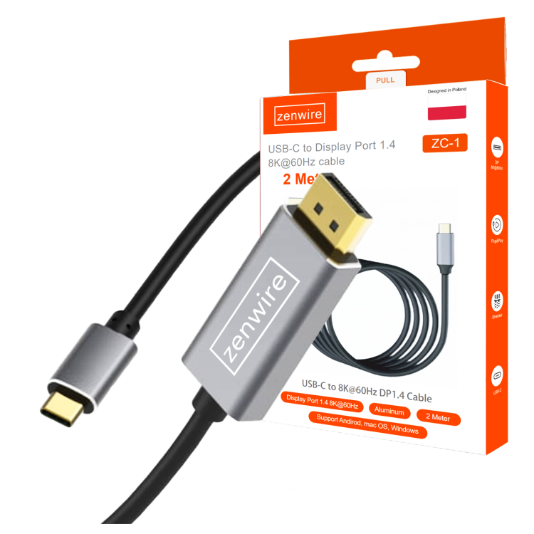 KABEL USB-C DisplayPort 8K 5K 4K Display Port MACBOOK Thunderbolt 3.0 /4.0 240Hz Zenwire ZC-1 - zdjęcie 1