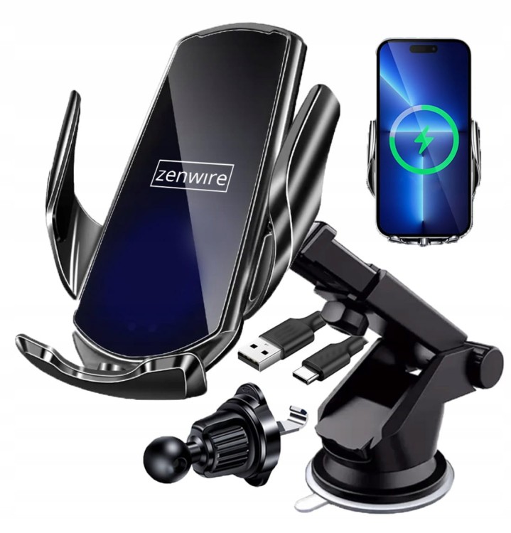Uchwyt na Telefon do Samochodu z Ładowarką Indukcyjną Szyba Kratka Kokpit Zenwire W30 - zdjęcie 1