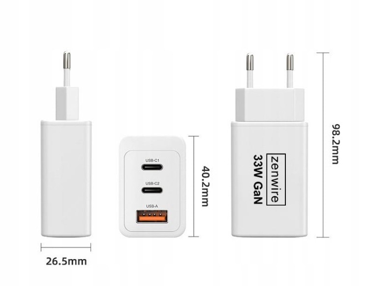 Szybka Ładowarka Sieciowa Kostka GAN III 33W Zasilacz USB-C USB-A do iPhone Samsung Zenwire YMS-618 - zdjęcie 5