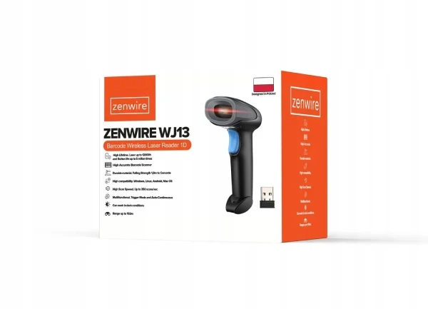 Czytnik Skaner Kodów Kreskowych EAN USB Bezprzewodowy 1D Ręczny Zenwire WJ13 - zdjęcie 5