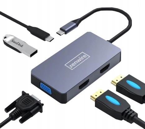 ADAPTER HUB 5W1 USB-C 2x HDMI 4K VGA USB 3.0 PD ZENWIRE - zdjęcie 2